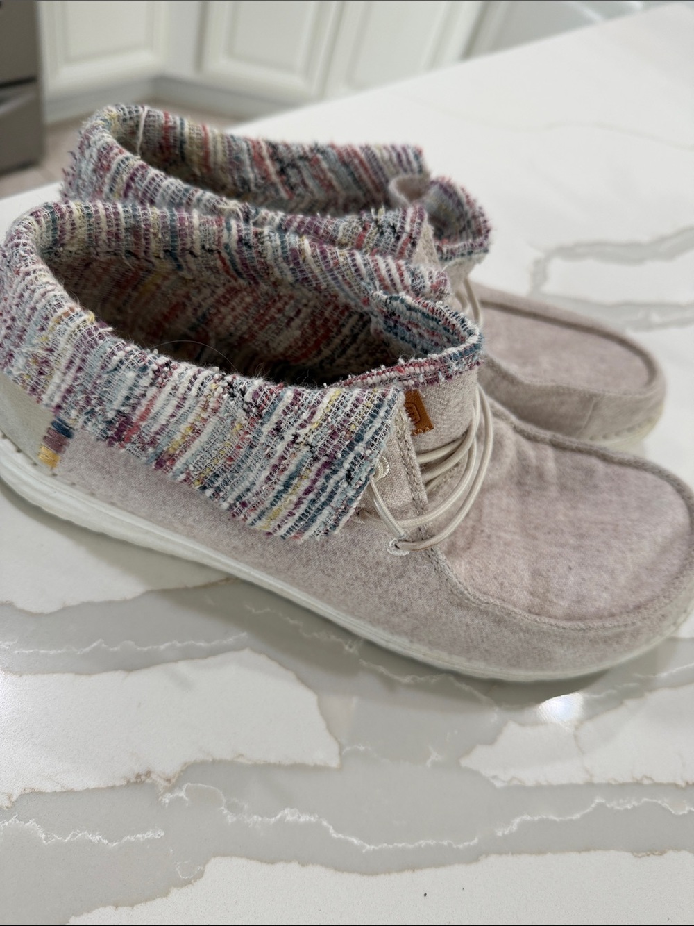Women- Hey Dude Light Taupe Fold-Over Knit Collar Ankle Booties